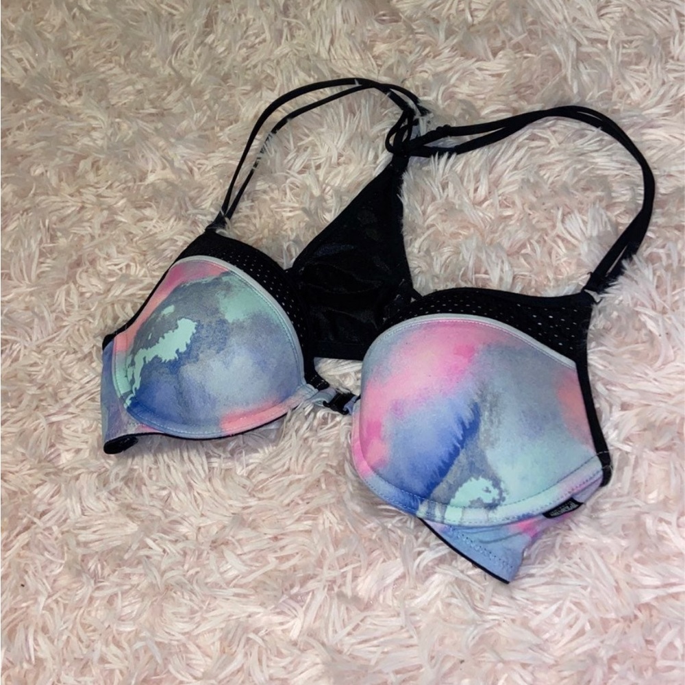 Victoria’s Secret Pink Watercolor Strappy Mesh Push Up Bra- 34B RARE - Picture 4 of 7